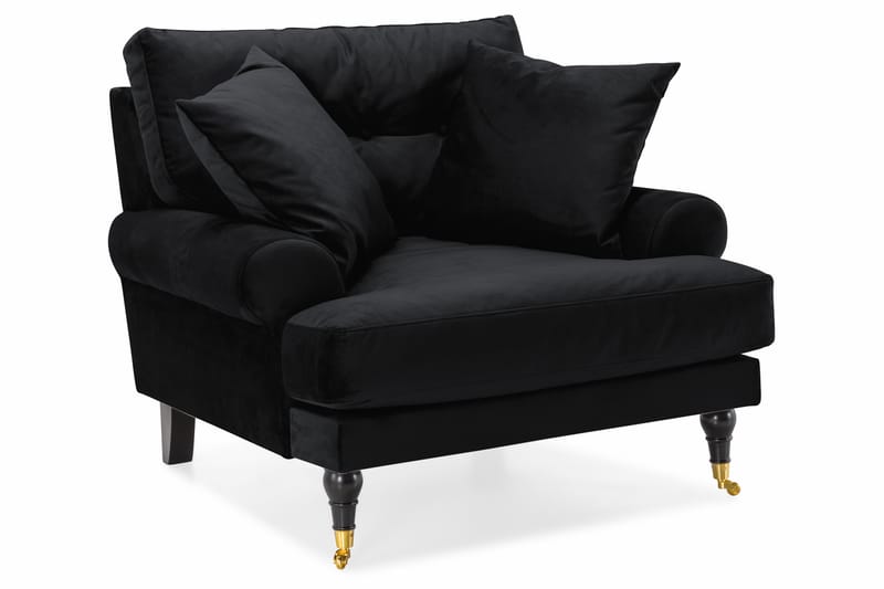 Andrew Sofagruppe 3-pers+Lænestol+Puf Velour - Sort/Messing - Howard sofagruppe