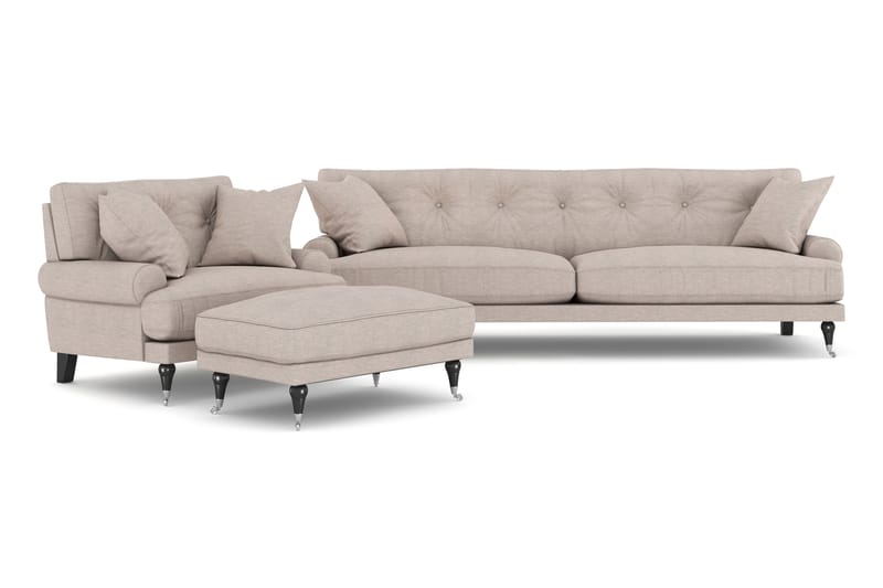 Andrew Sofagruppe 3-pers+Lænestol+Puf - Beige/Krom - Howard sofagruppe