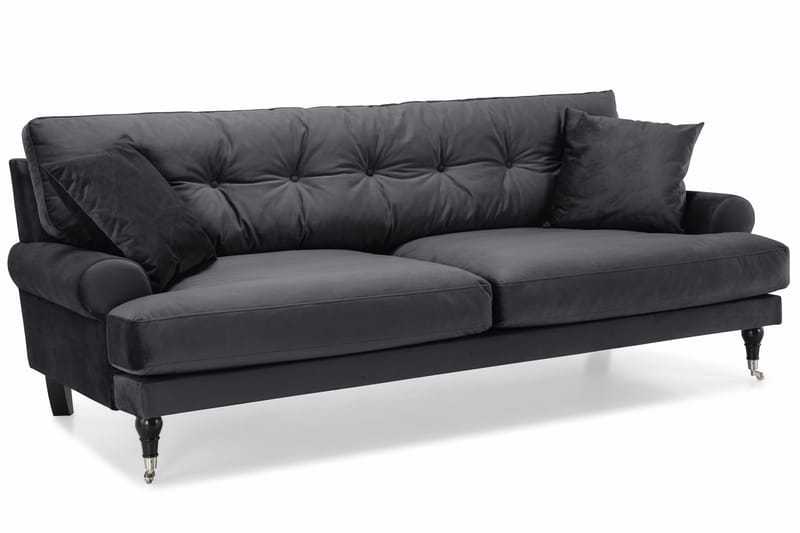 Andrew Sofagruppe 3-personers + 2-personers Sofa + Lænestol + Fodskammel i Fløjl - Mørkegrå - Møbler - Sofaer - Sofagrupper - Howard sofagruppe