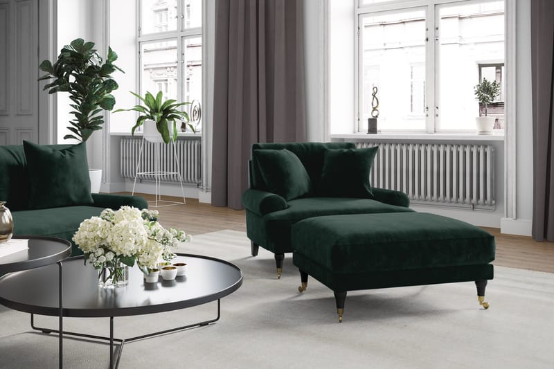 Andrew Sofagruppe 3-personers Sofa + Lænestol + Fodskammel i Fløjl - Grøn - Møbler - Sofaer - Sofagrupper - Howard sofagruppe