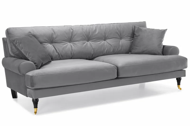 Andrew Sofagruppe 3-personers Sofa + Lænestol + Fodskammel i Fløjl - Lysegrå - Møbler - Sofaer - Sofagrupper - Howard sofagruppe