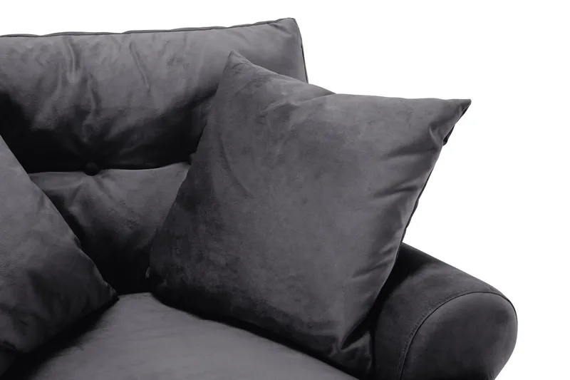 Andrew Sofagruppe 3-personers Sofa + Lænestol + Fodskammel i Fløjl - Mørkegrå - Møbler - Sofaer - Sofagrupper - Howard sofagruppe