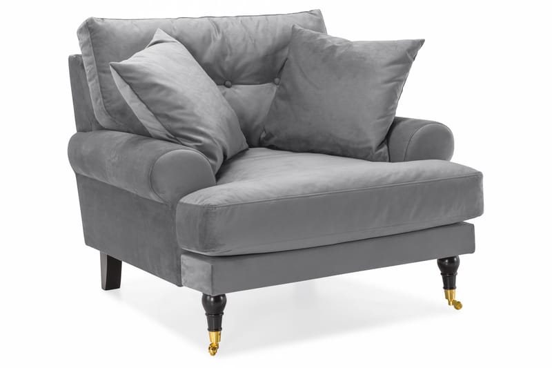 Andrew Sofagruppe 3-personers + 2-personers Sofa + Lænestol + Fodskammel i Fløjl - Lysegrå - Møbler - Sofaer - Sofagrupper - Howard sofagruppe