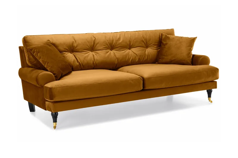 Andrew Sofagruppe 3-personers Sofa + Lænestol + Fodskammel i Fløjl - Mørkegul - Møbler - Sofaer - Sofagrupper - Howard sofagruppe