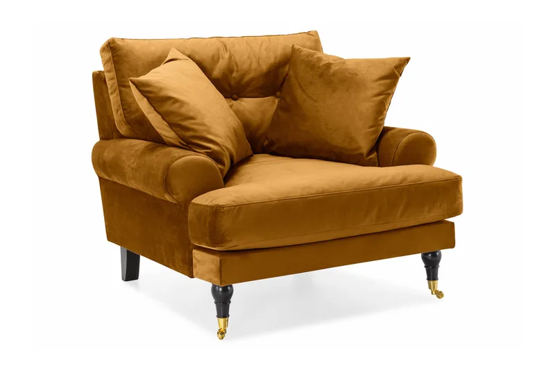 Andrew Sofagruppe 3-personers Sofa + Lænestol + Fodskammel i Fløjl - Mørkegul - Møbler - Sofaer - Sofagrupper - Howard sofagruppe