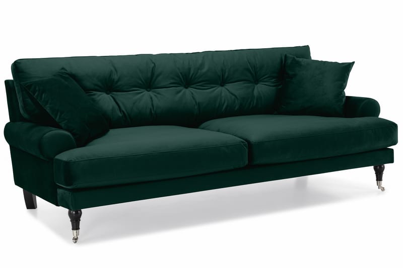 Andrew Sofagruppe 3-personers Sofa + Lænestol + Fodskammel i Fløjl - Grøn - Møbler - Sofaer - Sofagrupper - Howard sofagruppe