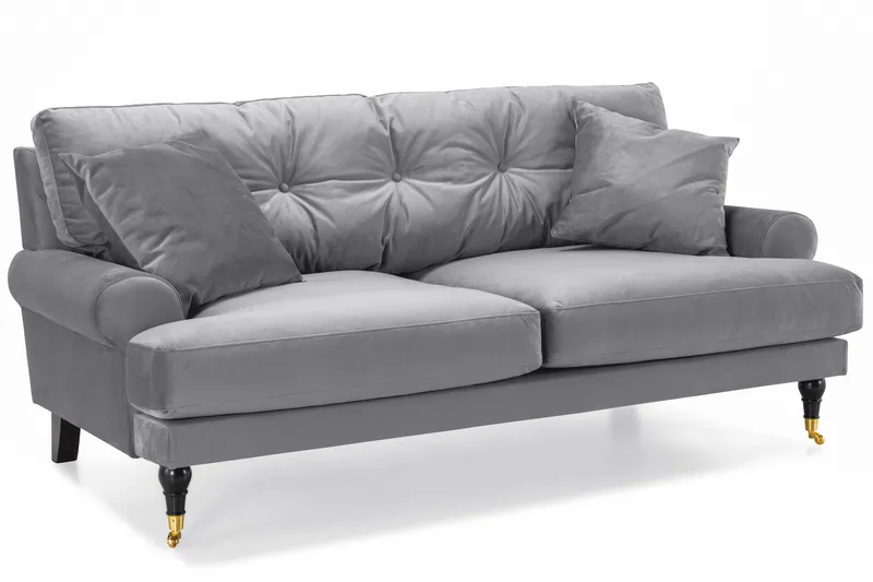 Andrew Sofagruppe 3-personers Sofa + Lænestol + Fodskammel i Fløjl - Lysegrå - Møbler - Sofaer - Sofagrupper - Howard sofagruppe