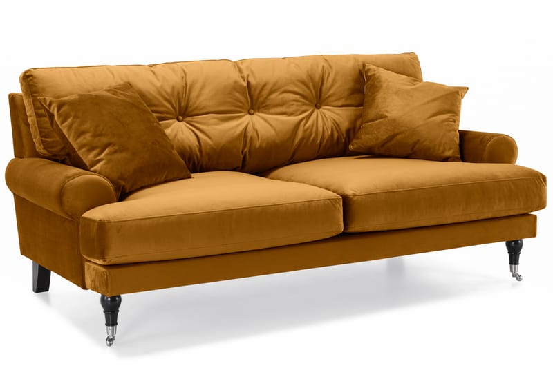 Andrew Sofagruppe 3-personers + 2-personers Sofa + Lænestol + Fodskammel i Fløjl - Mørkegul - Møbler - Sofaer - Sofagrupper - Howard sofagruppe