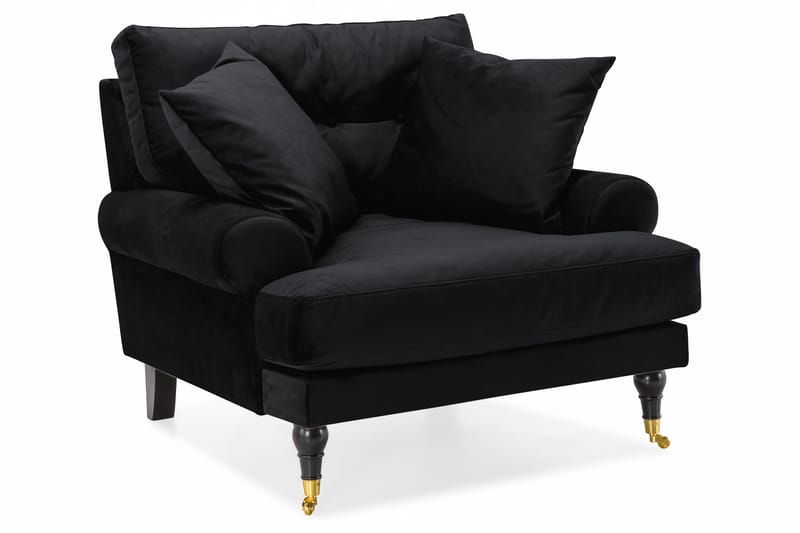 Andrew Sofagruppe 3-personers Sofa + Lænestol + Fodskammel i Fløjl - Sort - Møbler - Sofaer - Sofagrupper - Howard sofagruppe