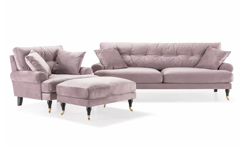 Andrew Sofagruppe 3-personers Sofa + Lænestol + Fodskammel i Fløjl - Lilla - Møbler - Sofaer - Sofagrupper - Howard sofagruppe