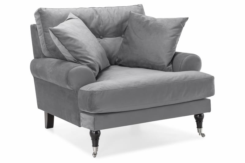 Andrew Sofagruppe 3-personers Sofa + Lænestol + Fodskammel i Fløjl - Lysegrå - Møbler - Sofaer - Sofagrupper - Howard sofagruppe