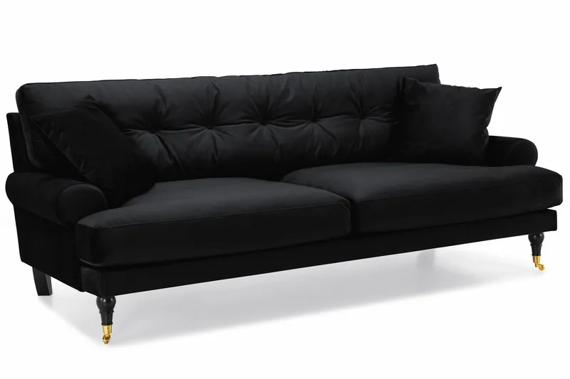 Andrew Sofagruppe 3-personers + 2-personers Sofa + Lænestol + Fodskammel i Fløjl - Sort - Møbler - Sofaer - Sofagrupper - Howard sofagruppe