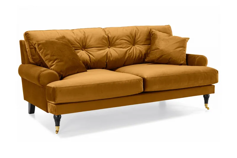 Andrew Sofagruppe 3-personers Sofa + Lænestol + Fodskammel i Fløjl - Mørkegul - Møbler - Sofaer - Sofagrupper - Howard sofagruppe