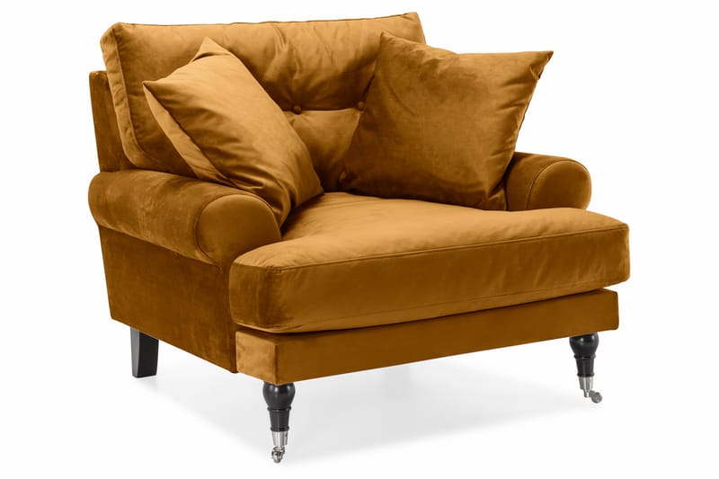 Andrew Sofagruppe 3-personers Sofa + Lænestol + Fodskammel i Fløjl - Mørkegul - Møbler - Sofaer - Sofagrupper - Howard sofagruppe