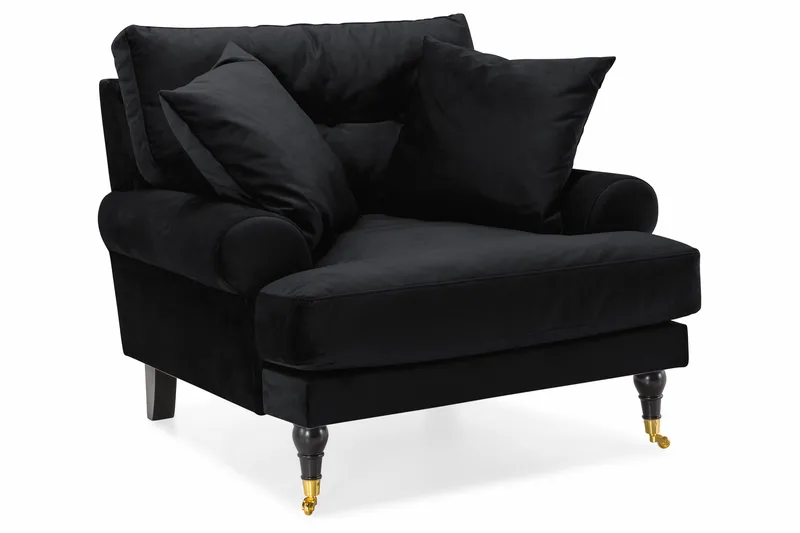 Andrew Sofagruppe 3-personers + 2-personers Sofa + Lænestol + Fodskammel i Fløjl - Sort - Møbler - Sofaer - Sofagrupper - Howard sofagruppe
