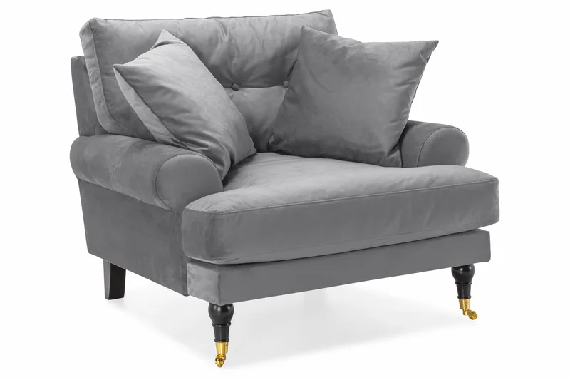 Andrew Sofagruppe 3-personers Sofa + Lænestol + Fodskammel i Fløjl - Lysegrå - Møbler - Sofaer - Sofagrupper - Howard sofagruppe