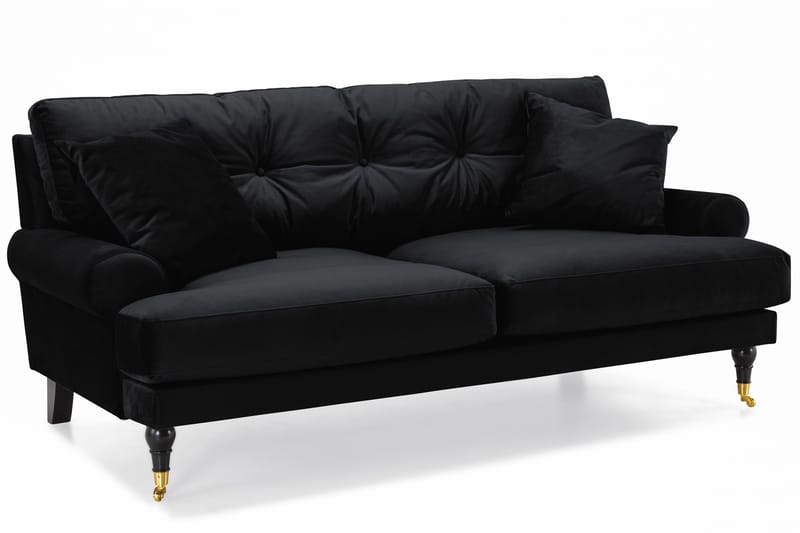 Andrew Sofagruppe 3-personers Sofa + Lænestol + Fodskammel i Fløjl - Sort - Møbler - Sofaer - Sofagrupper - Howard sofagruppe