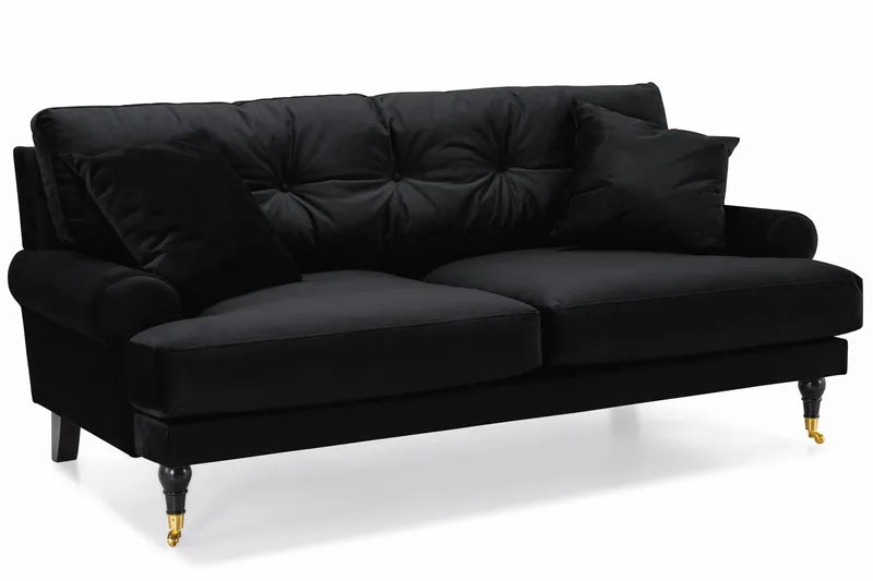 Andrew Sofagruppe 3-personers + 2-personers Sofa + Lænestol + Fodskammel i Fløjl - Sort - Møbler - Sofaer - Sofagrupper - Howard sofagruppe