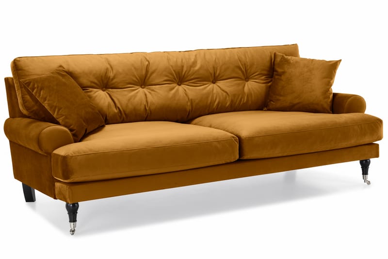 Andrew Sofagruppe 3-personers Sofa + Lænestol + Fodskammel i Fløjl - Mørkegul - Møbler - Sofaer - Sofagrupper - Howard sofagruppe
