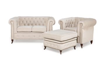 Chesterfield Deluxe Sofagruppe 2-pers+Lænestol+Puf Velour