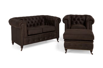 Chesterfield Deluxe Sofagruppe 2-pers+Lænestol+Puf