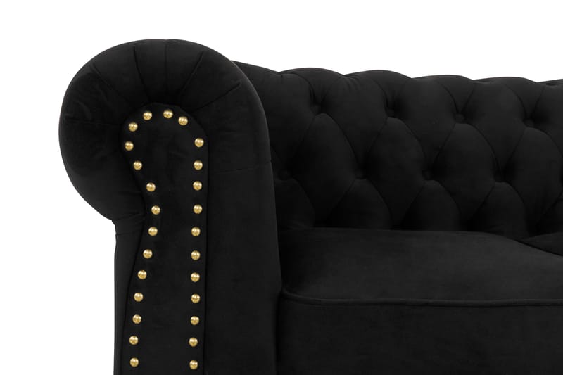 Chesterfield Deluxe Sofagruppe 2-pers+Lænestol+Puf Velour - Sort - Howard sofagruppe