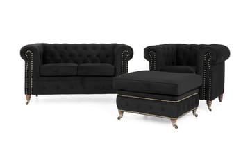 Chesterfield Deluxe Sofagruppe 2-pers+Lænestol+Puf Velour