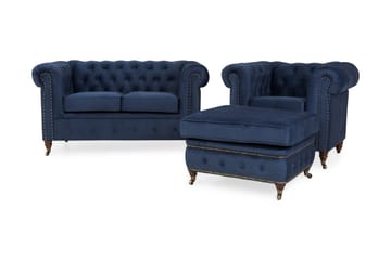 Chesterfield Deluxe Sofagruppe 2-pers+Lænestol+Puf Velour