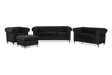 Chesterfield Deluxe Sofagruppe 3+2+Lænestol+Puf Velour