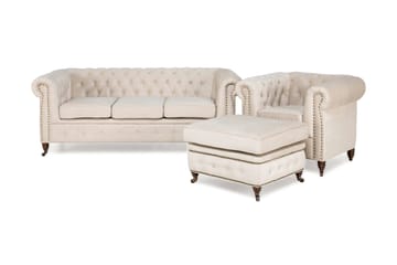 Chesterfield Deluxe Sofagruppe 3-Pers.+Lænestol+Puf Velour