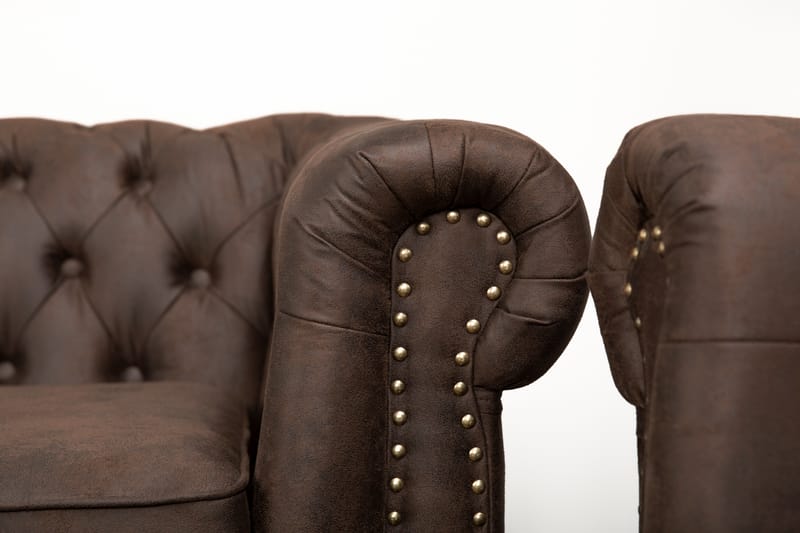 Chesterfield Deluxe Sofagruppe 3-Pers.+2-Pers.+Lænestol+Puf - Mørkebrun - Howard sofagruppe