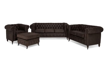 Chesterfield Deluxe Sofagruppe 3-Pers.+2-Pers.+Lænestol+Puf