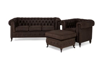 Chesterfield Deluxe Sofagruppe 3-pers+Lænestol+Puf