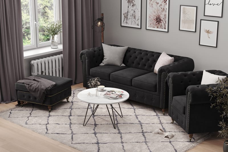 Chesterfield Deluxe Sofagruppe 3-pers+2-pers Velour - Sort - Møbler - Sofaer - Sofagrupper - Howard sofagruppe