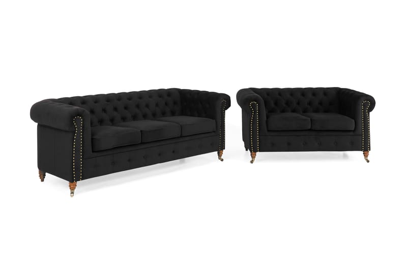Chesterfield Deluxe Sofagruppe 3-pers+2-pers Velour - Sort - Møbler - Sofaer - Sofagrupper - Howard sofagruppe