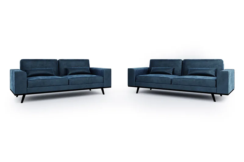 Copenhagen Sofagruppe 3-personers + 2-personers Fløjlssofa, Blå