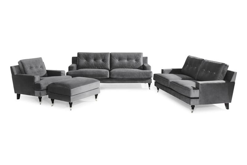 Dalby Sofagruppe 2-personers+3-personers+Lænestol+Puf Velour - Mørkegrå - Møbler - Sofaer - Sofagrupper - Howard sofagruppe