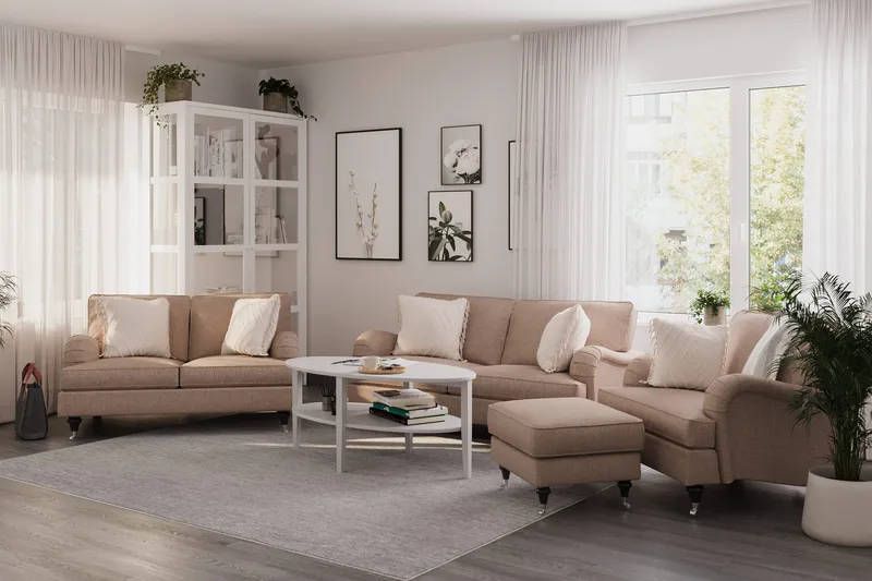 Howard Classic Sofagruppe 2-personers + Lille 2-personers Sofa + Lænestol + Fodskammel i Stof - Mørkebege - Møbler - Sofaer - Sofagrupper - Howard sofagruppe