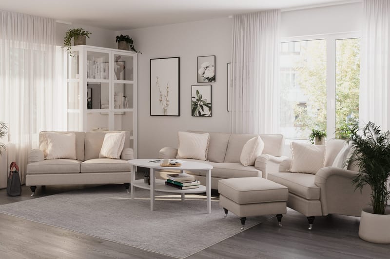Howard Classic Sofagruppe 2-personers + Lille 2-personers Sofa + Lænestol + Fodskammel i Stof - Beige - Møbler - Sofaer - Sofagrupper - Howard sofagruppe