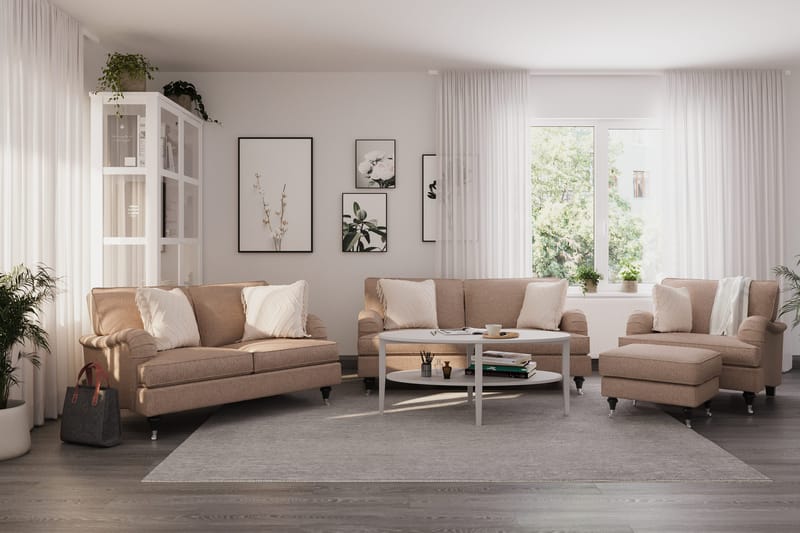Howard Classic Sofagruppe 2-personers + Lille 2-personers Sofa + Lænestol + Fodskammel i Stof - Mørkebege - Møbler - Sofaer - Sofagrupper - Howard sofagruppe