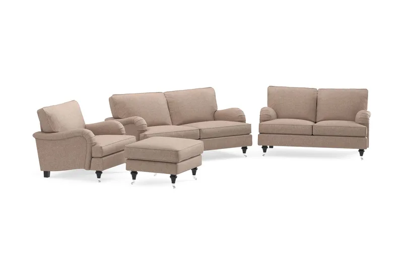 Howard Classic Sofagruppe 2-personers + Lille 2-personers Sofa + Lænestol + Fodskammel i Stof - Mørkebege - Møbler - Sofaer - Sofagrupper - Howard sofagruppe