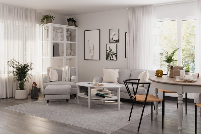 Howard Classic Sofagruppe 2-personers Svunget Sofa + Lænestol + Fodskammel i Stof - Grå - Møbler - Sofaer - Sofagrupper - Howard sofagruppe