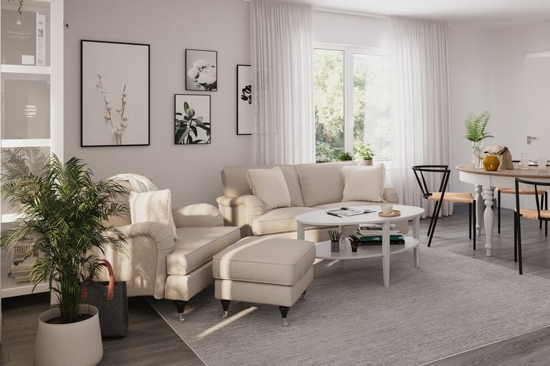 Howard Classic Sofagruppe 2-personers Sofa + Lænestol + Fodskammel i Stof - Beige - Møbler - Sofaer - Sofagrupper - Howard sofagruppe