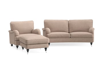 Howard Classic Sofagruppe 2-personers Svunget Sofa + Lænestol + Fodskammel i Stof