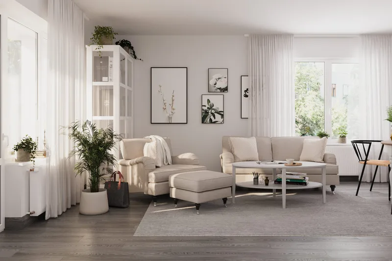 Howard Classic Sofagruppe 2-personers Sofa + Lænestol + Fodskammel i Stof - Beige - Møbler - Sofaer - Sofagrupper - Howard sofagruppe