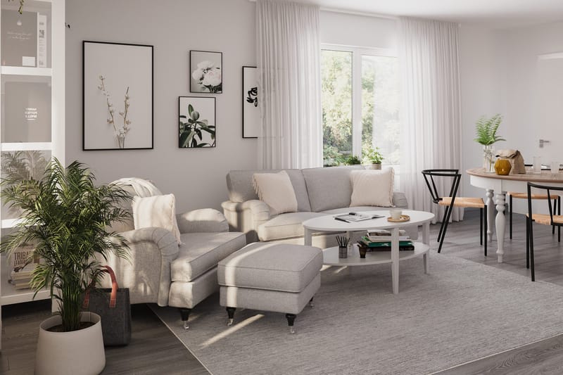 Howard Classic Sofagruppe 2-personers Sofa + Lænestol + Fodskammel i Stof - Grå - Møbler - Sofaer - Sofagrupper - Howard sofagruppe