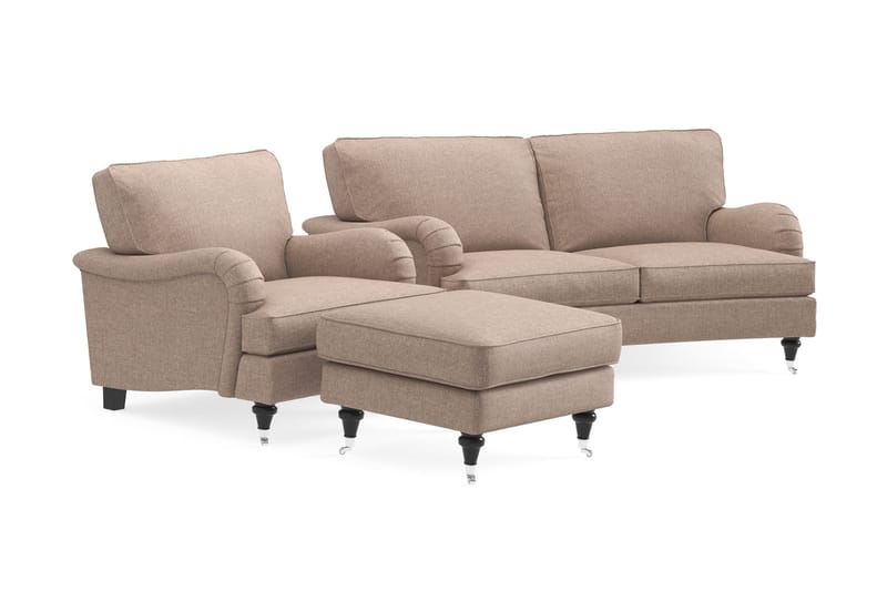 Howard Classic Sofagruppe 2-personers Svunget Sofa + Lænestol + Fodskammel i Stof - Mørkebege - Møbler - Sofaer - Sofagrupper - Howard sofagruppe