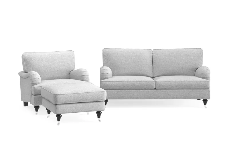 Howard Classic Sofagruppe 2-personers Sofa + Lænestol + Fodskammel i Stof - Grå - Møbler - Sofaer - Sofagrupper - Howard sofagruppe