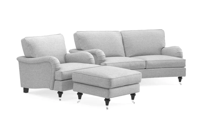 Howard Classic Sofagruppe 2-personers Svunget Sofa + Lænestol + Fodskammel i Stof - Grå - Møbler - Sofaer - Sofagrupper - Howard sofagruppe