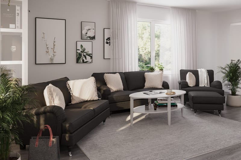 Howard Classic Sofagruppe 2-personers + Lille 2-personers Sofa + Lænestol + Fodskammel i Stof - Mørkegrå - Møbler - Sofaer - Sofagrupper - Howard sofagruppe